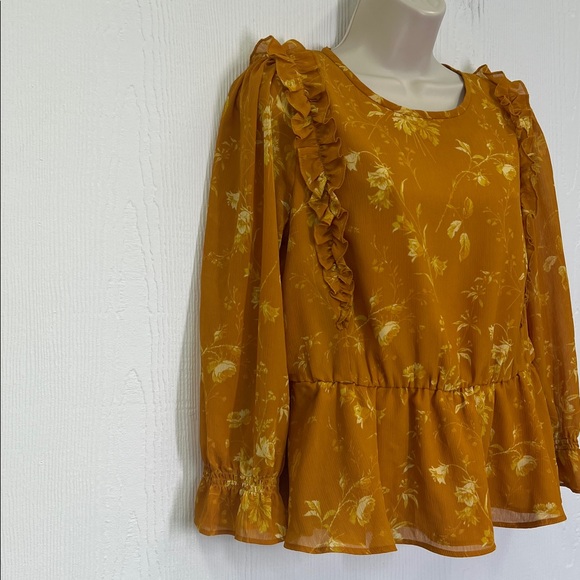 Madewell - Ruffle Shoulder Peplum Tonal Lined Botanical Blouse Size Medium - Picture 4 of 11